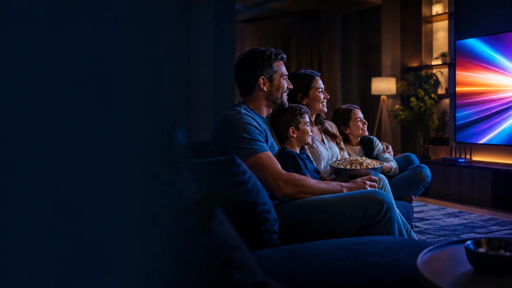 Família aproveitando filmes e séries com a internet Webfor