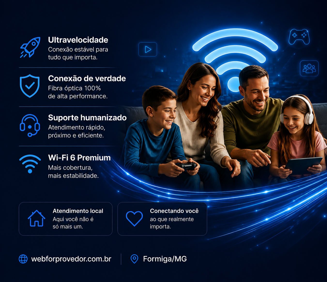 Família conectada com internet Webfor